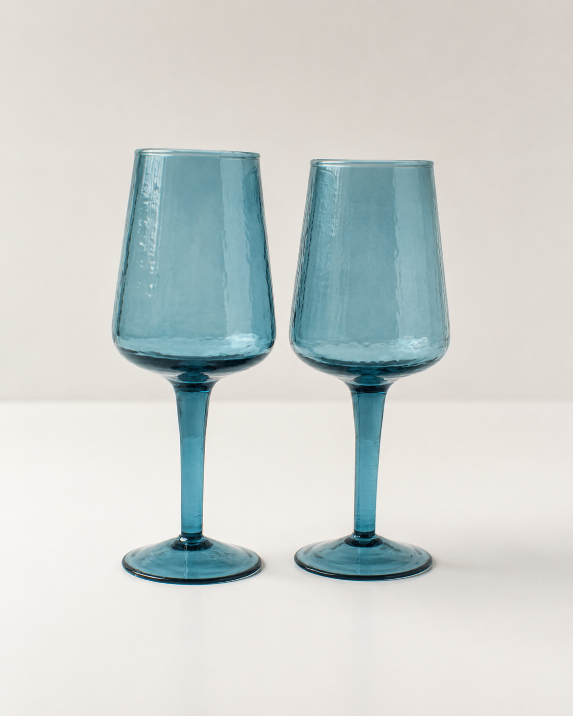 Pair of Handblown Hammered Wine Glasses-5