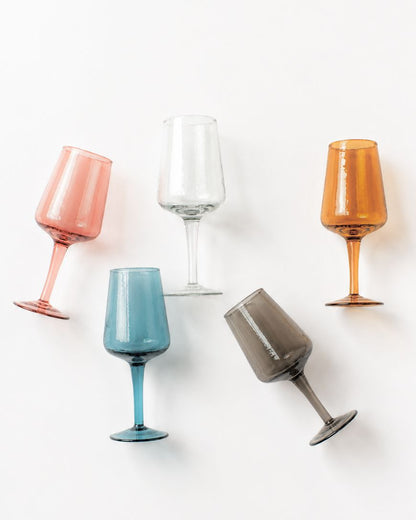 Pair of Handblown Hammered Wine Glasses-0