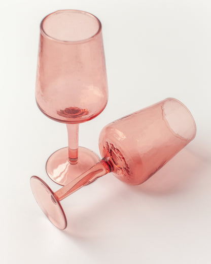 Pair of Handblown Hammered Wine Glasses-4