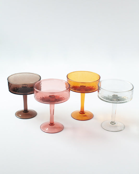 Handblown Hammered Coupe Cocktail Glass Pair-0