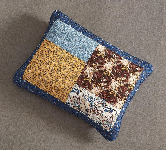 Tache Cotton Patchwork White Blue Yellow Brown Floral Prairie Sunset Pillow Sham (JHW-887)-1
