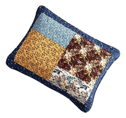 Tache Cotton Patchwork White Blue Yellow Brown Floral Prairie Sunset Pillow Sham (JHW-887)-0