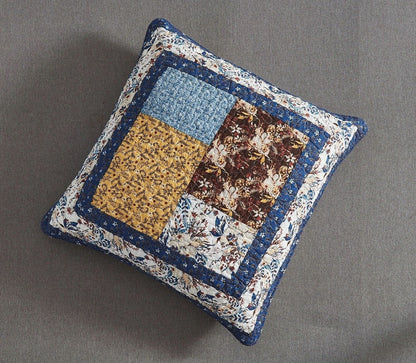 Tache Cotton Patchwork White Blue Yellow Brown Floral Prairie Sunset Euro Sham (JHW-887)-1