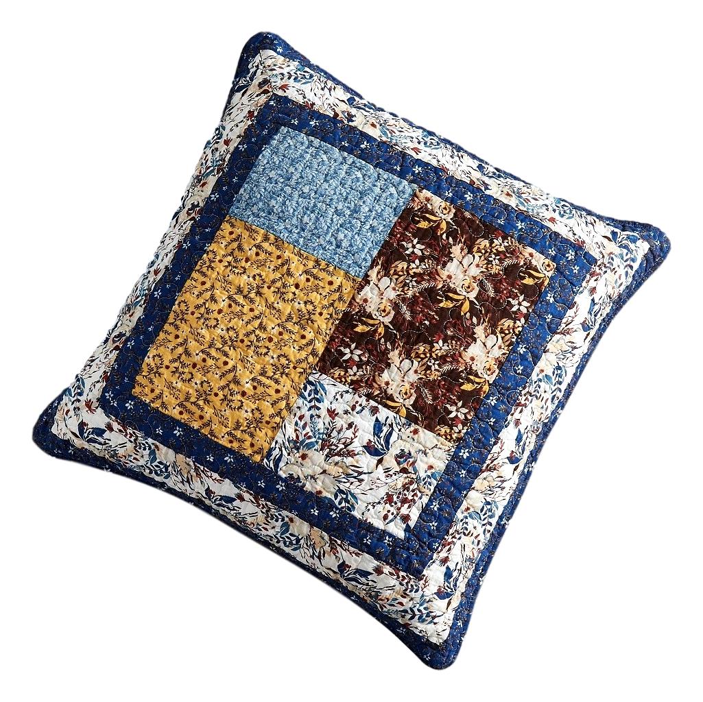 Tache Cotton Patchwork White Blue Yellow Brown Floral Prairie Sunset Euro Sham (JHW-887)-0