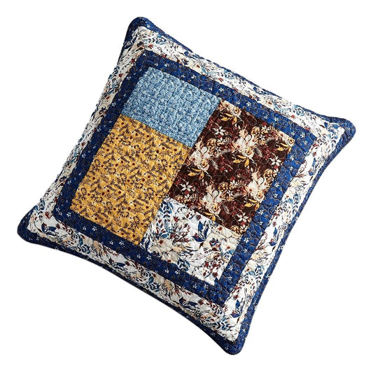 Tache Cotton Patchwork White Blue Yellow Brown Floral Prairie Sunset Euro Sham (JHW-887)-0