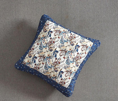 Tache Cotton Patchwork White Blue Yellow Brown Floral Prairie Sunset Cushion Cover 2-Pieces (JHW-887)-2