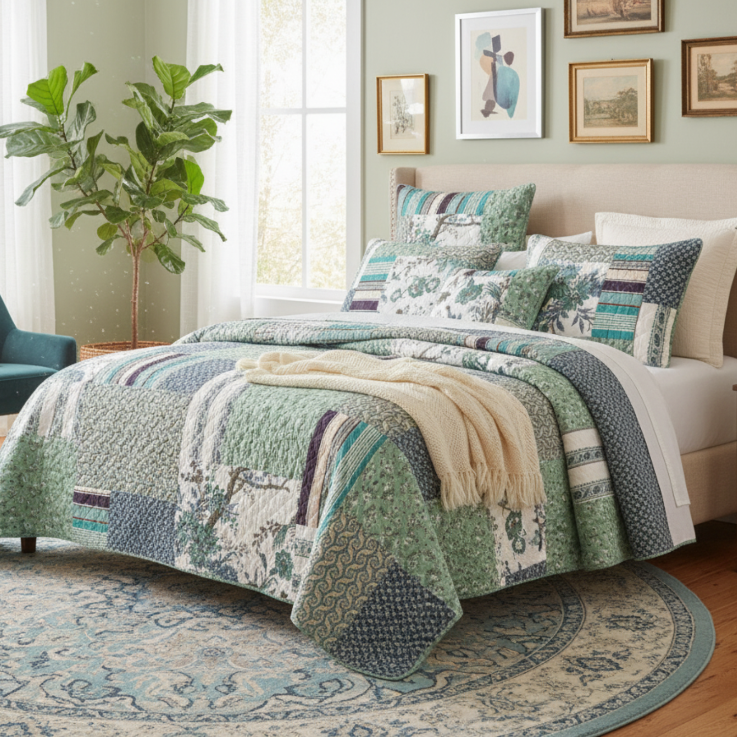 Tache Cotton Forest Glade Quilted Patchwork Bedspread Set (JHW-650)-0