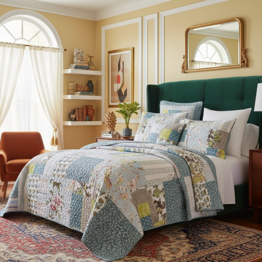 Tache 2-3 Piece Cotton Sky Breeze Pastel Blue Patchwork Quilt Set (JHW-684)-0