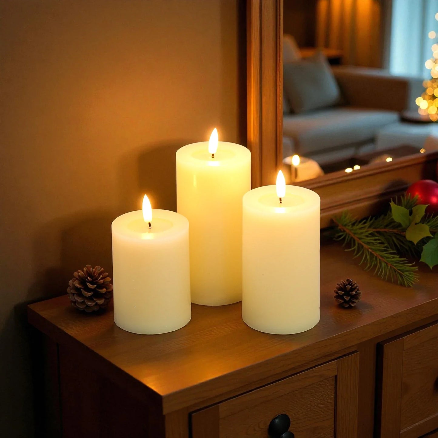 Set of 3 Flickering Flameless Candles Battery Operated-2