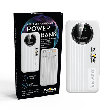 Pursonic 10,000mAh LED Fast Charging Power Bank – Built-in Cables, 22.5W Output, Type-C/USB/Lightning Compatibility-0