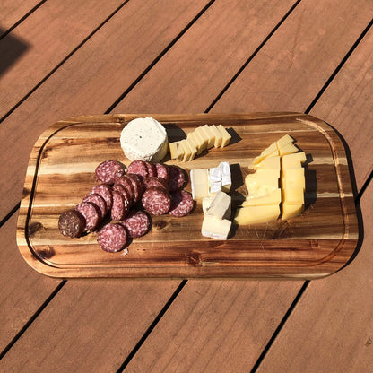 [ Set of 3 ] Zavis Green Acacia Wood Serving Rounded Cutting Board With Juice Groove 20" X 11" | Dishwasher Safe-2