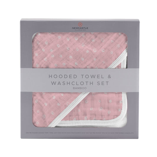 Pink Pearl Polka Dot Hooded Towel and Washcloth Set-0