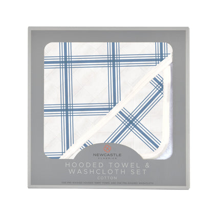 Blue Buffalo Check Plaid Hooded Towel and Washcloth Set-0