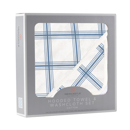 Blue Buffalo Check Plaid Hooded Towel and Washcloth Set-2