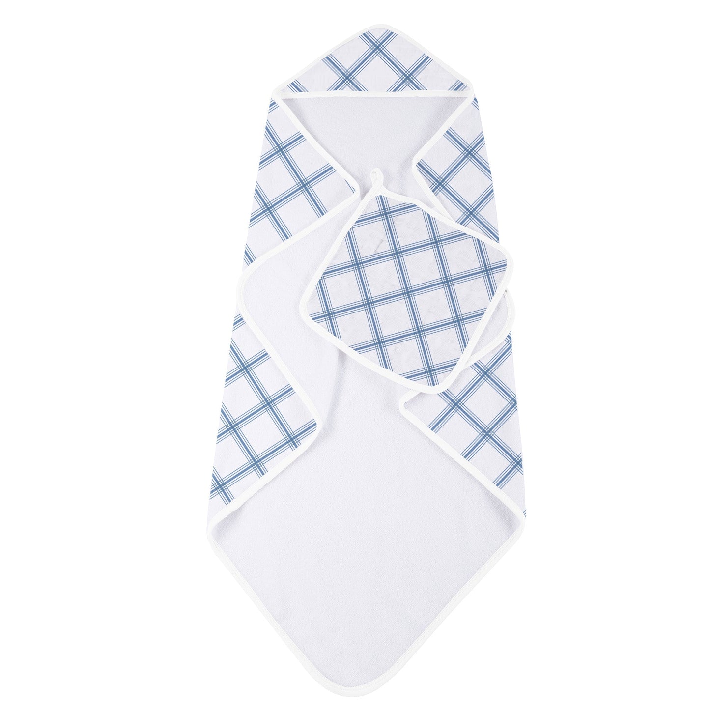 Blue Buffalo Check Plaid Hooded Towel and Washcloth Set-1