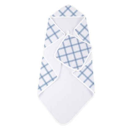 Blue Buffalo Check Plaid Hooded Towel and Washcloth Set-1