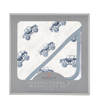 Indigo Monster Trucks Cotton Hooded Towel and Washcloth Set-0