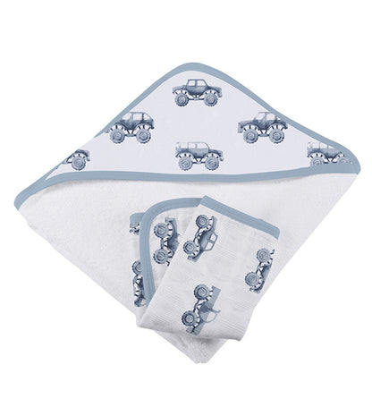 Indigo Monster Trucks Cotton Hooded Towel and Washcloth Set-4
