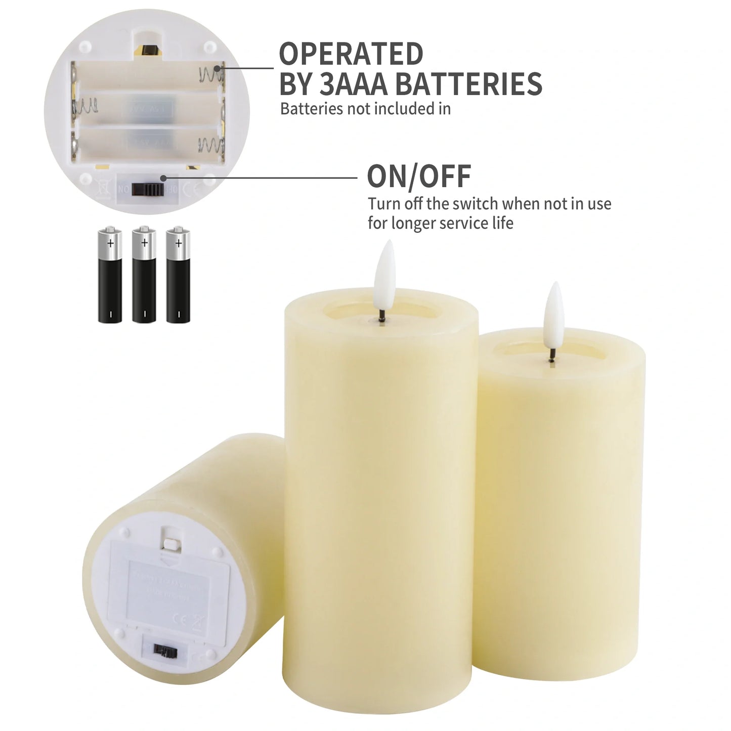 Set of 3 Flickering Flameless Candles Battery Operated-3