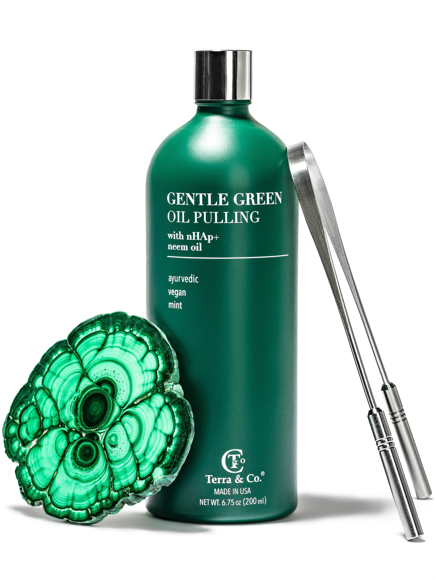Green Botanical Oral Care Set – Essentials (2-Piece Set, Oil Pulling & Tongue Scraper)