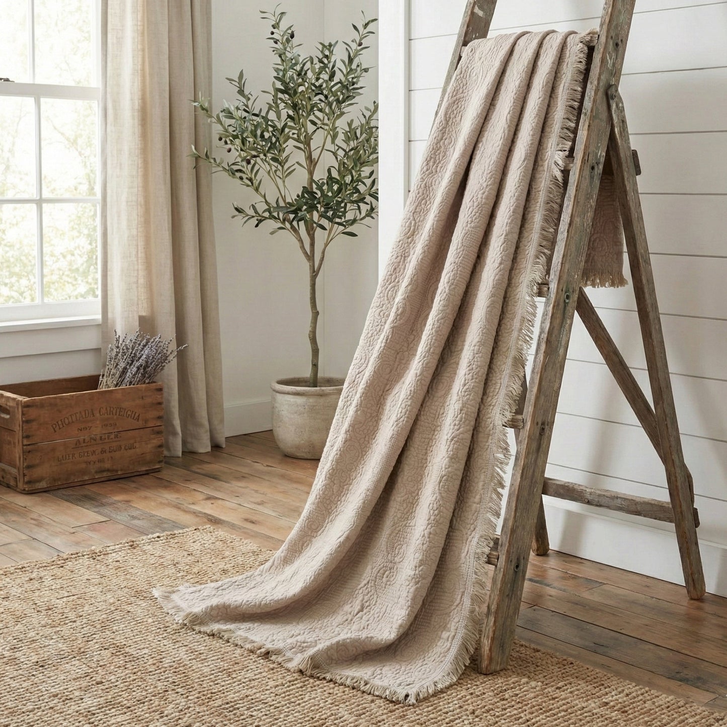DaDa Bedding Elegant Fringed Cotton Quilted Throw Blanket - Luxurious Solid Soft Paisley Pattern, Cozy Lightweight Lap Throw, Perfect for Couch or Bed, Neutral Sandy Taupe Tan Beige, 50x60 Inches-2