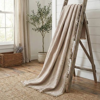 DaDa Bedding Elegant Fringed Cotton Quilted Throw Blanket - Luxurious Solid Soft Paisley Pattern, Cozy Lightweight Lap Throw, Perfect for Couch or Bed, Neutral Sandy Taupe Tan Beige, 50x60 Inches-2