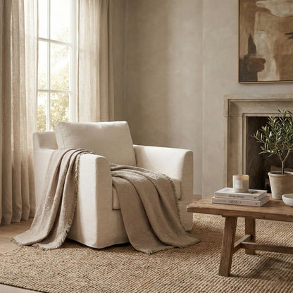DaDa Bedding Elegant Fringed Cotton Quilted Throw Blanket - Luxurious Solid Soft Paisley Pattern, Cozy Lightweight Lap Throw, Perfect for Couch or Bed, Neutral Sandy Taupe Tan Beige, 50x60 Inches-3