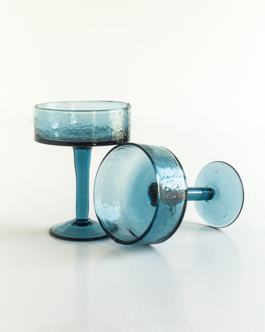 Handblown Hammered Coupe Cocktail Glass Pair-9