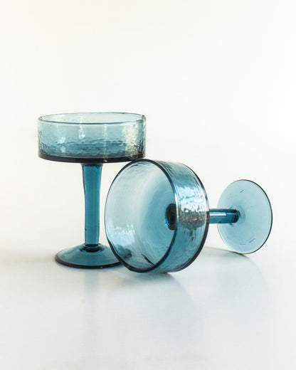 Handblown Hammered Coupe Cocktail Glass Pair-9