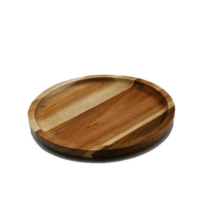 [ Set of 3 ] Zavis Green Acacia Wood Round Stackable Plate / Platter 8"  | Dishwasher Safe-0