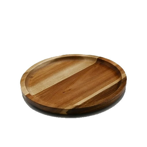 [ Set of 3 ] Zavis Green Acacia Wood Round Stackable Plate / Platter 8"  | Dishwasher Safe-0