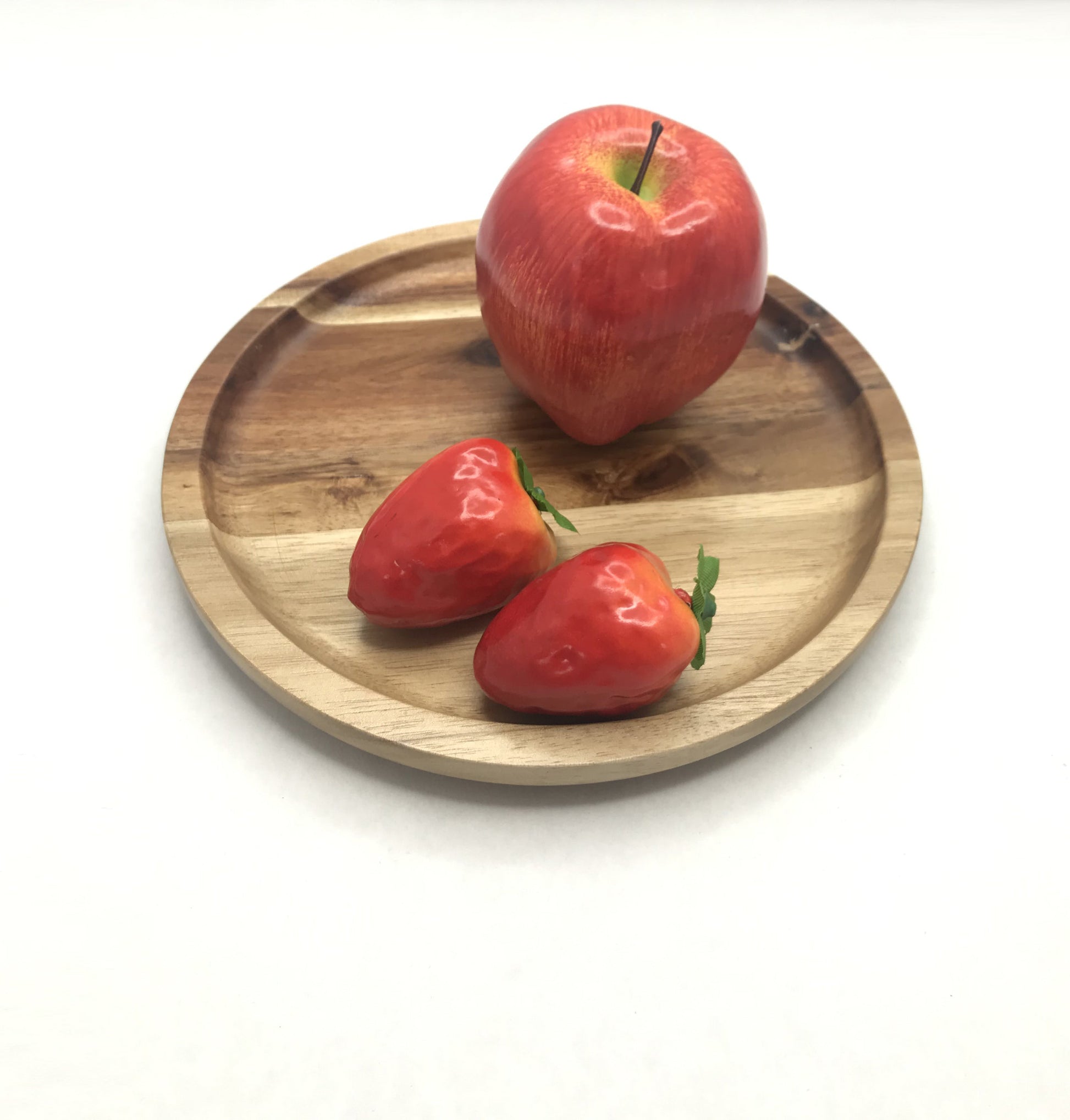 [ Set of 3 ] Zavis Green Acacia Wood Round Stackable Plate / Platter 8"  | Dishwasher Safe-4