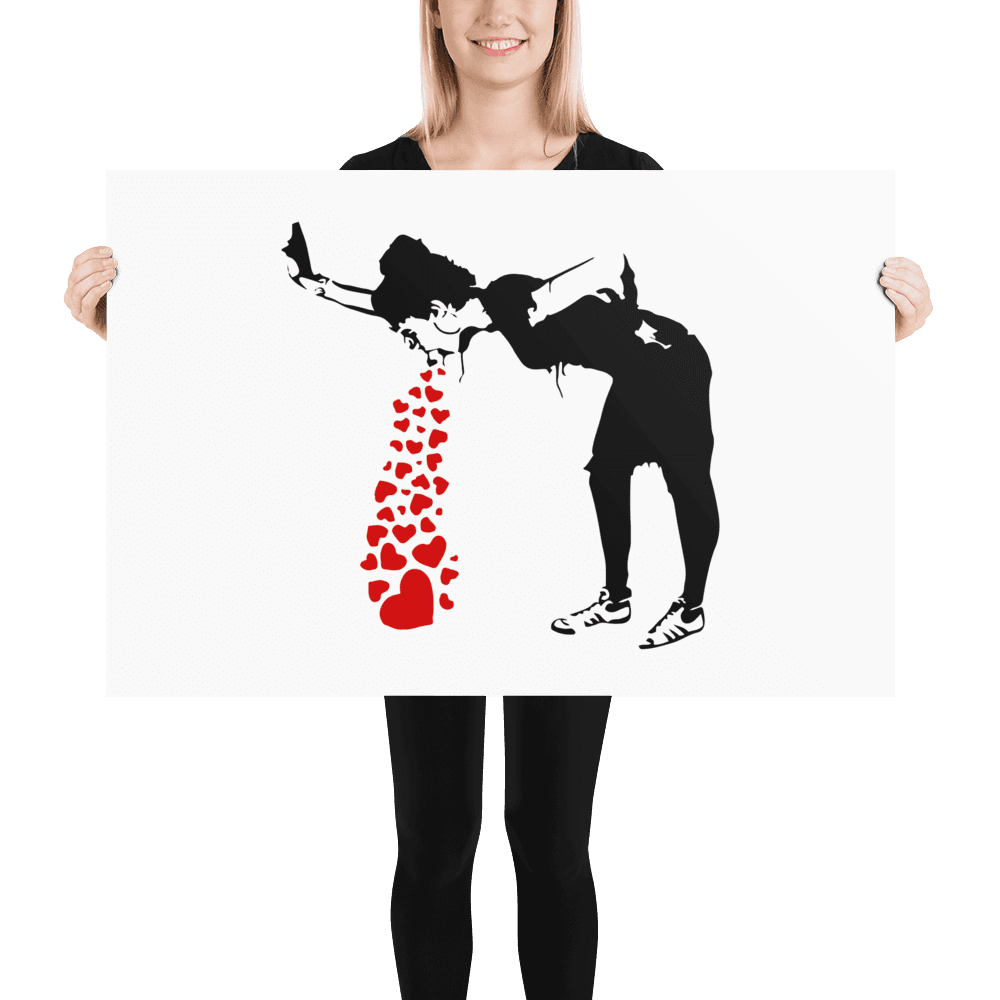 Banksy Lovesick Girl Throwing up Hearts artwork poster-2