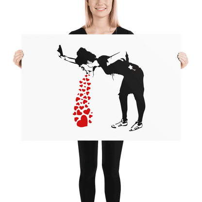 Banksy Lovesick Girl Throwing up Hearts artwork poster-2