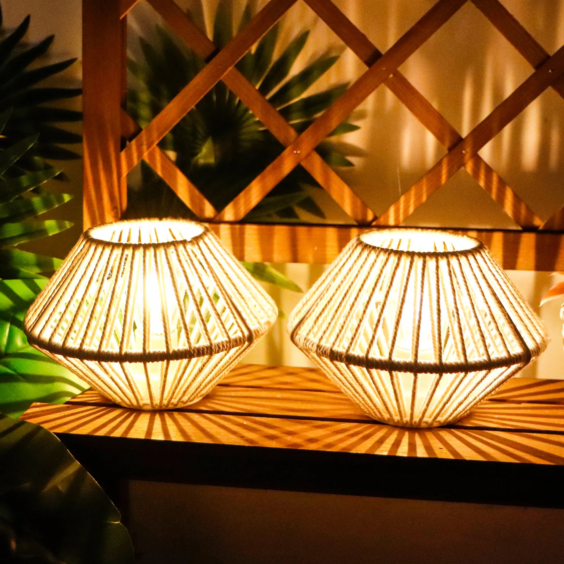 Set of 2 Woven Cotton Rope Table Lamps-3