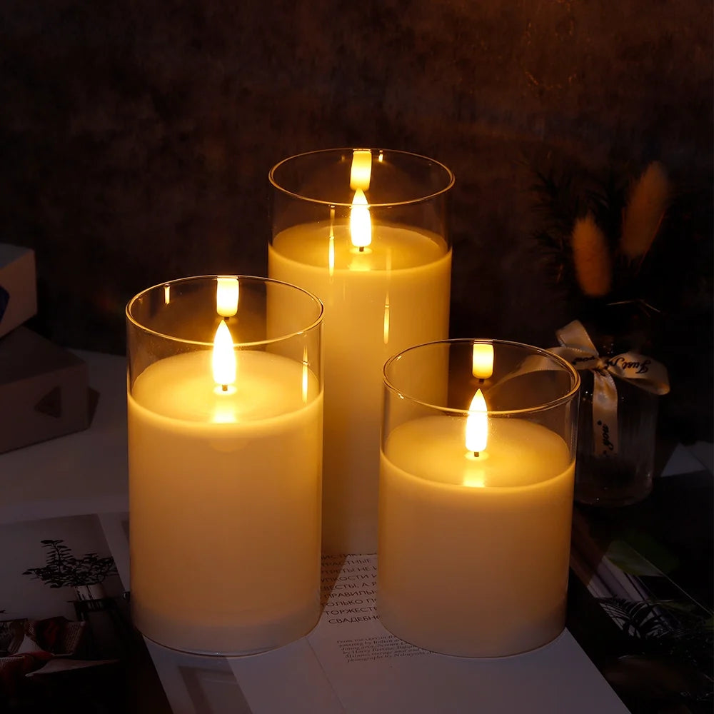 Glass Wax Flameless Effect LED Candles ( Set of 3 )-2