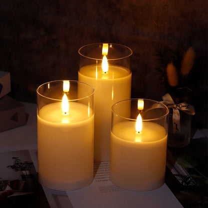 Glass Wax Flameless Effect LED Candles ( Set of 3 )-2