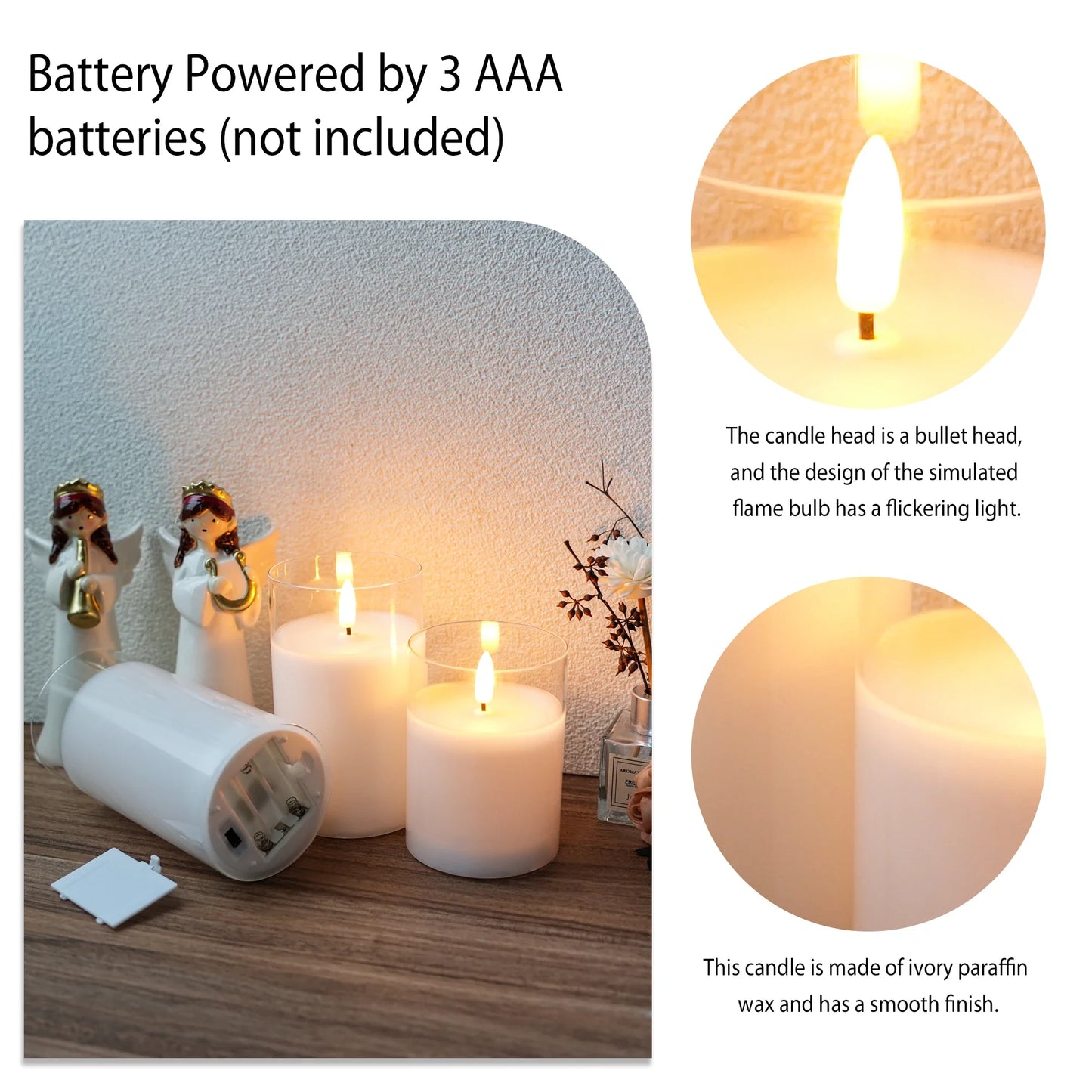 Glass Wax Flameless Effect LED Candles ( Set of 3 )-4