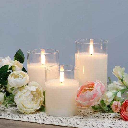 Glass Wax Flameless Effect LED Candles ( Set of 3 )-1