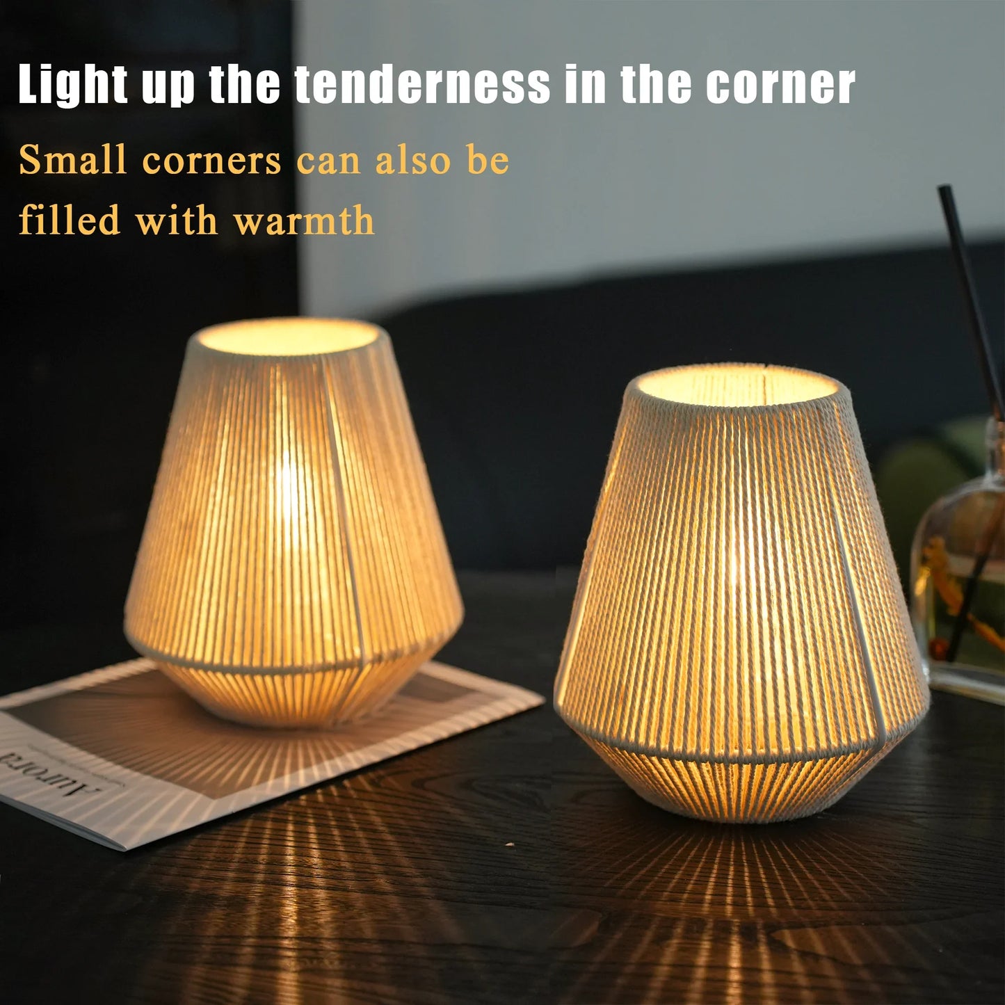 Set of 2 8" H Woven Lampshade Table Lamps-2
