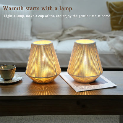 Set of 2 8" H Woven Lampshade Table Lamps-3