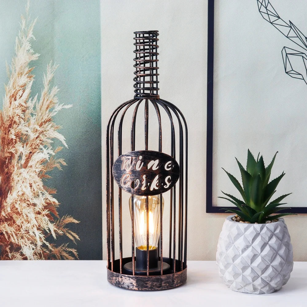 13.5”H Cordless Metal Wine Cork Holder Lamp-2
