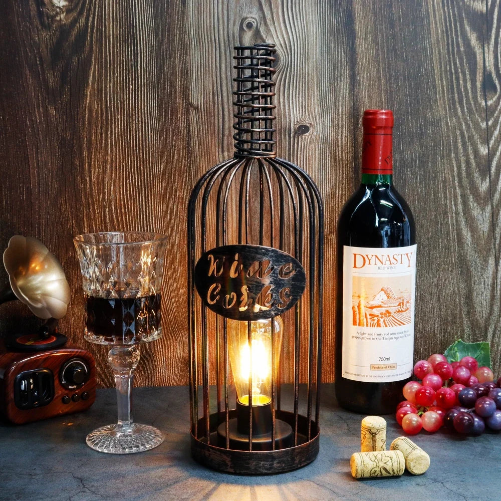 13.5”H Cordless Metal Wine Cork Holder Lamp-3