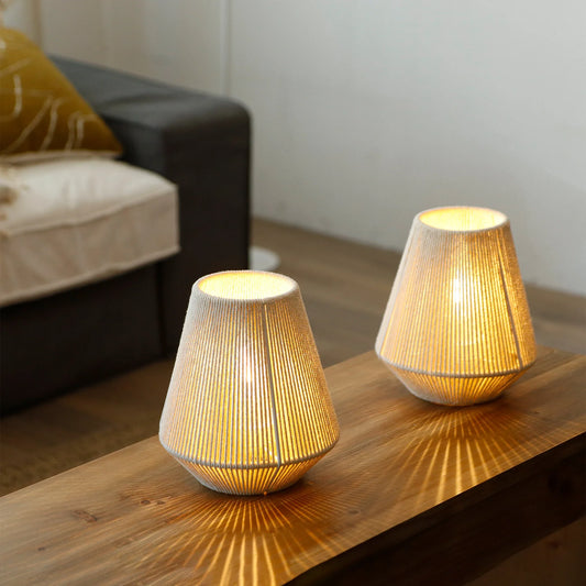 Set of 2 8" H Woven Lampshade Table Lamps-0