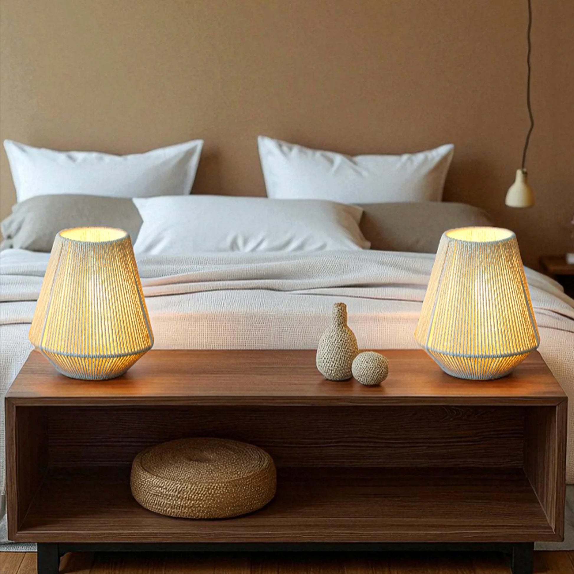 Set of 2 8" H Woven Lampshade Table Lamps-1