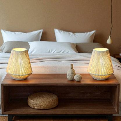 Set of 2 8" H Woven Lampshade Table Lamps-1