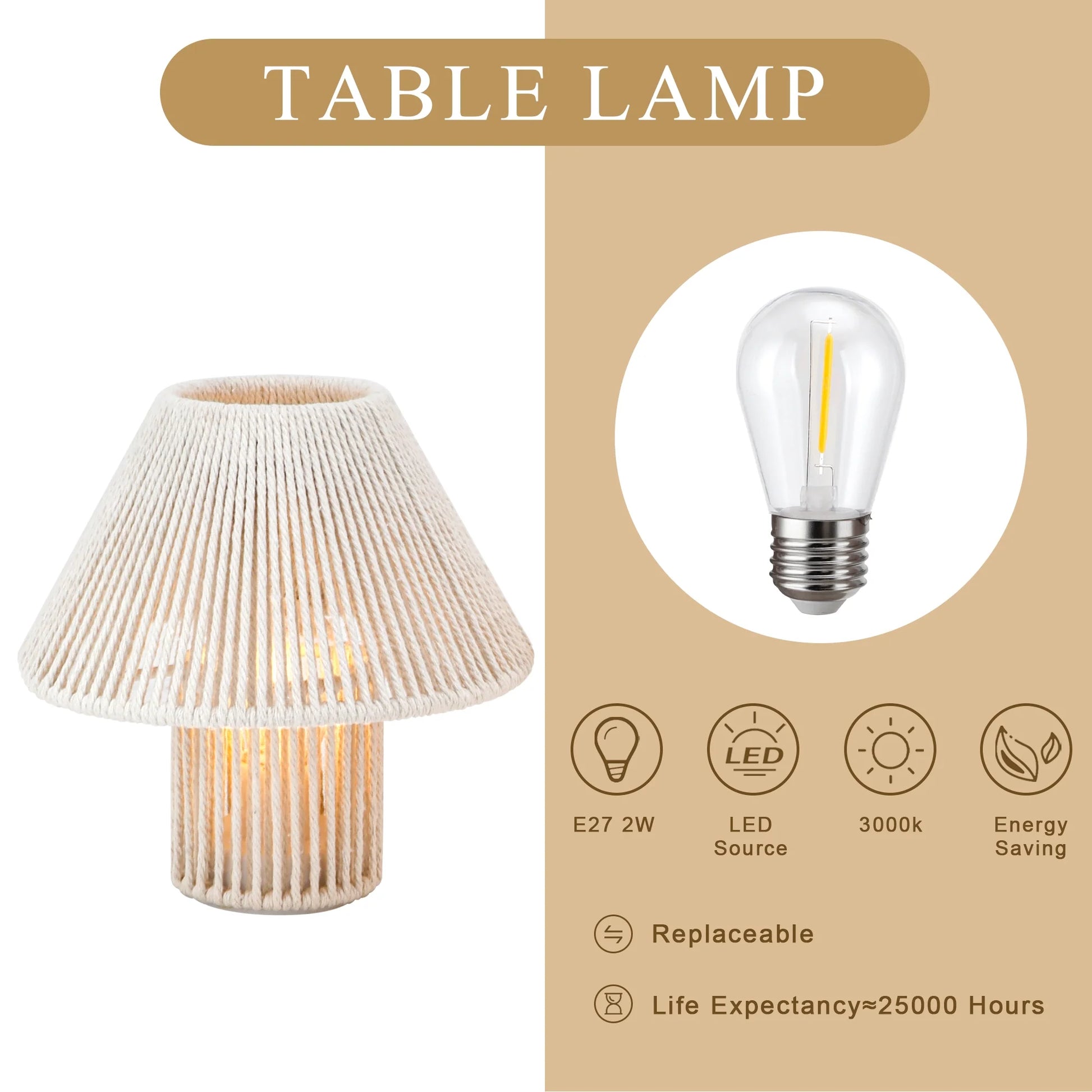 Set of 2 Woven Cotton Rope LED Cordless Table Lamp-4