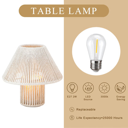 Set of 2 Woven Cotton Rope LED Cordless Table Lamp-4