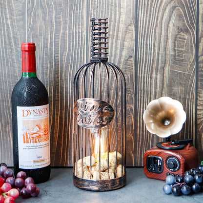 13.5”H Cordless Metal Wine Cork Holder Lamp-4