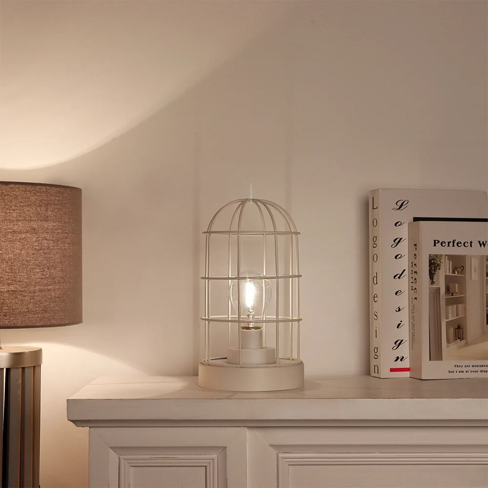 9.5"H Decorative Metal Cage Table Lamp (White)-3